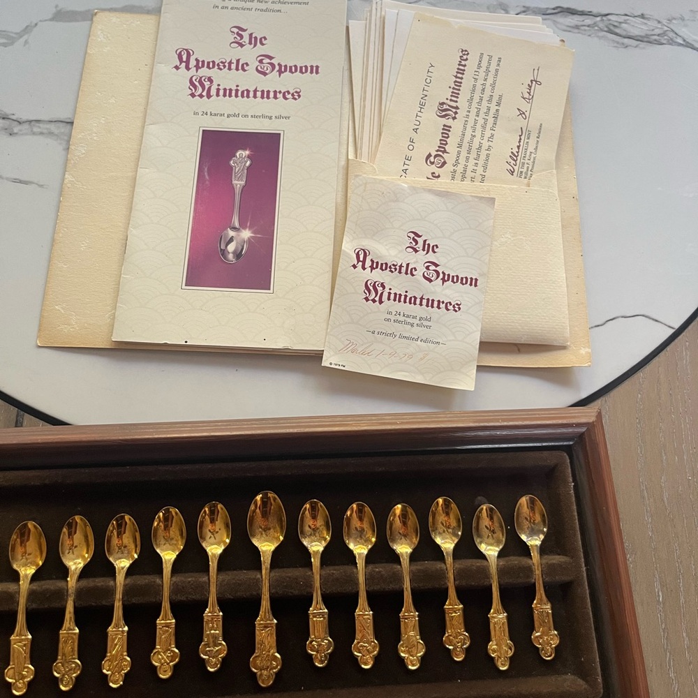 13 Franklin Mint Apostle Spoon 24 k On Sterling Silver Strictly Limited Edition